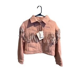 SOMETHING NAVY Pink Cropped Fringed Jacket XXS Made in Italy Wool Blend